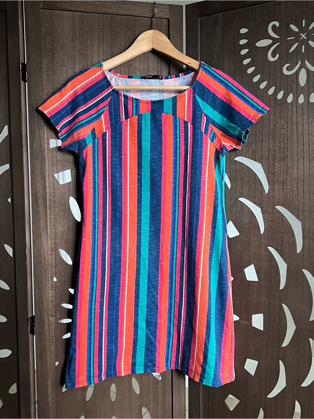 Women's Multicolor Striped Mini Dress — Vibrant Blue & Coral